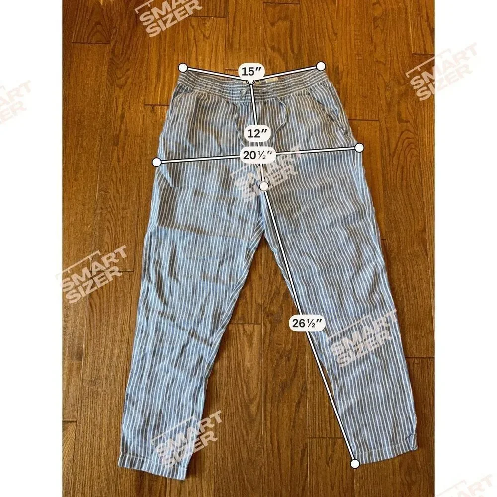 H&M NWOT blue striped linen drawstring pant size 8
